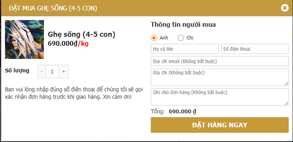 hướng dẫn đặt hàng hải sản